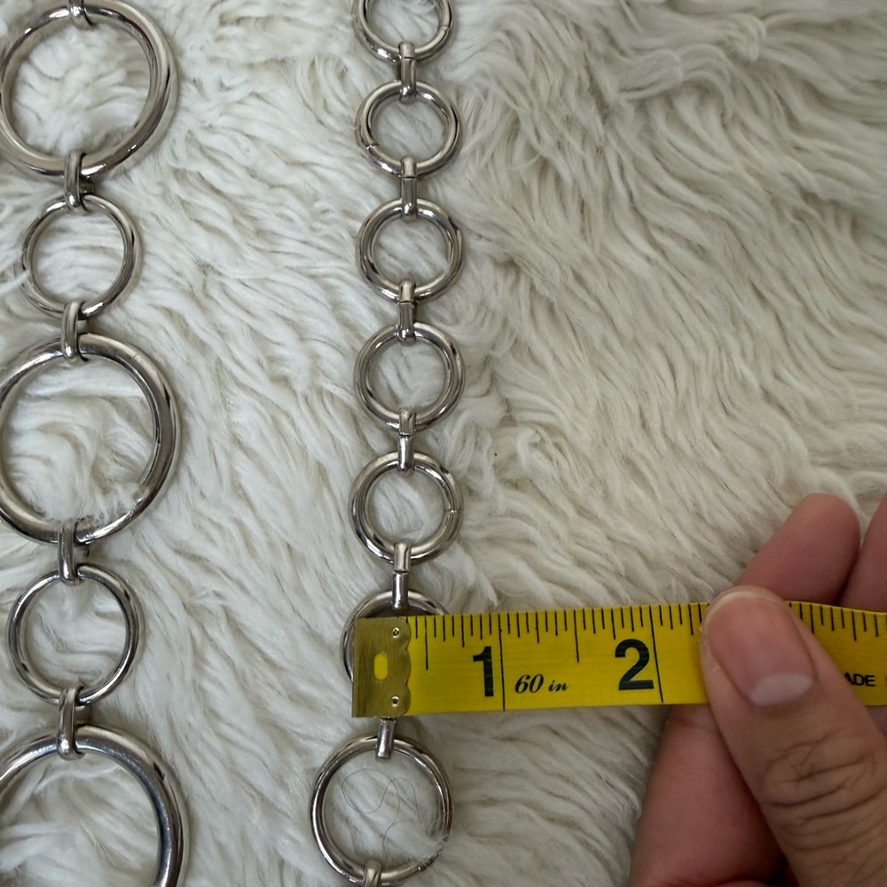 Vintage 90's Y2K Heavy Chunky Chain Waist Belt Silver O-ring Circle Link Adjusta - Picture 8 of 11